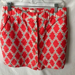 Kate Spade: Red & Blue Silk/Linen Blend Patterned Skirt- 6